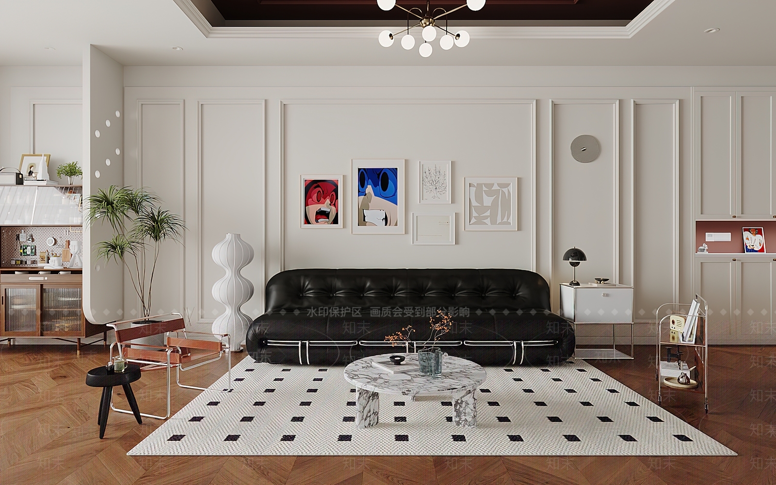 法式简约家居客厅3D模型下载【ID:1178774840】