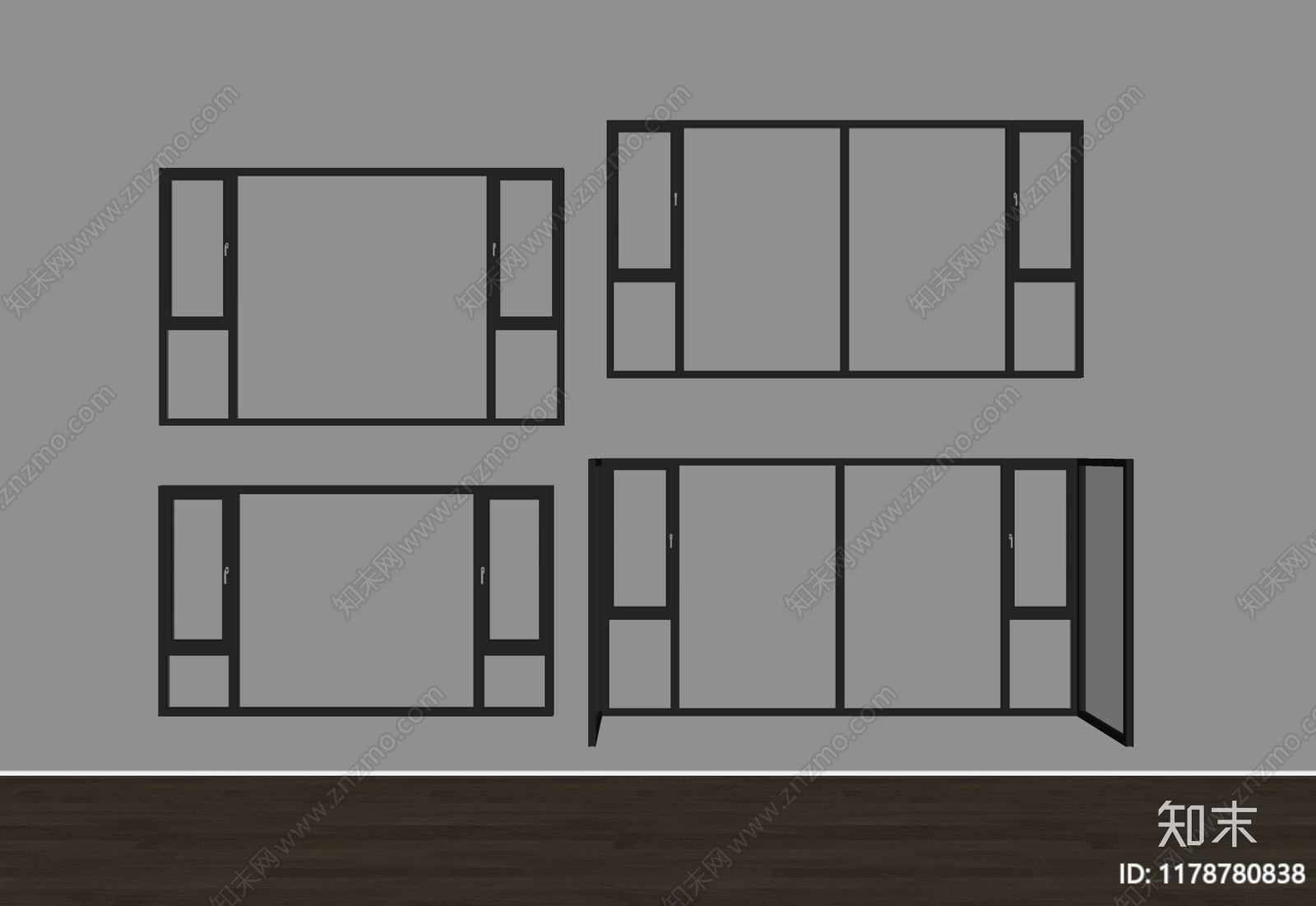 现代落地窗SU模型下载【ID:1178780838】
