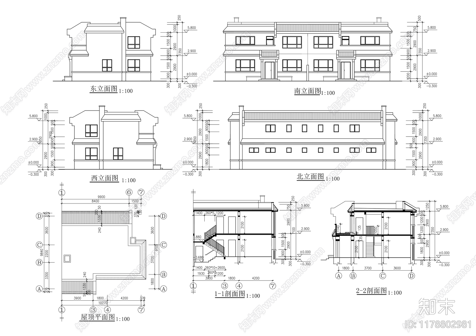 现代新中式别墅建筑施工图下载【ID:1178802981】