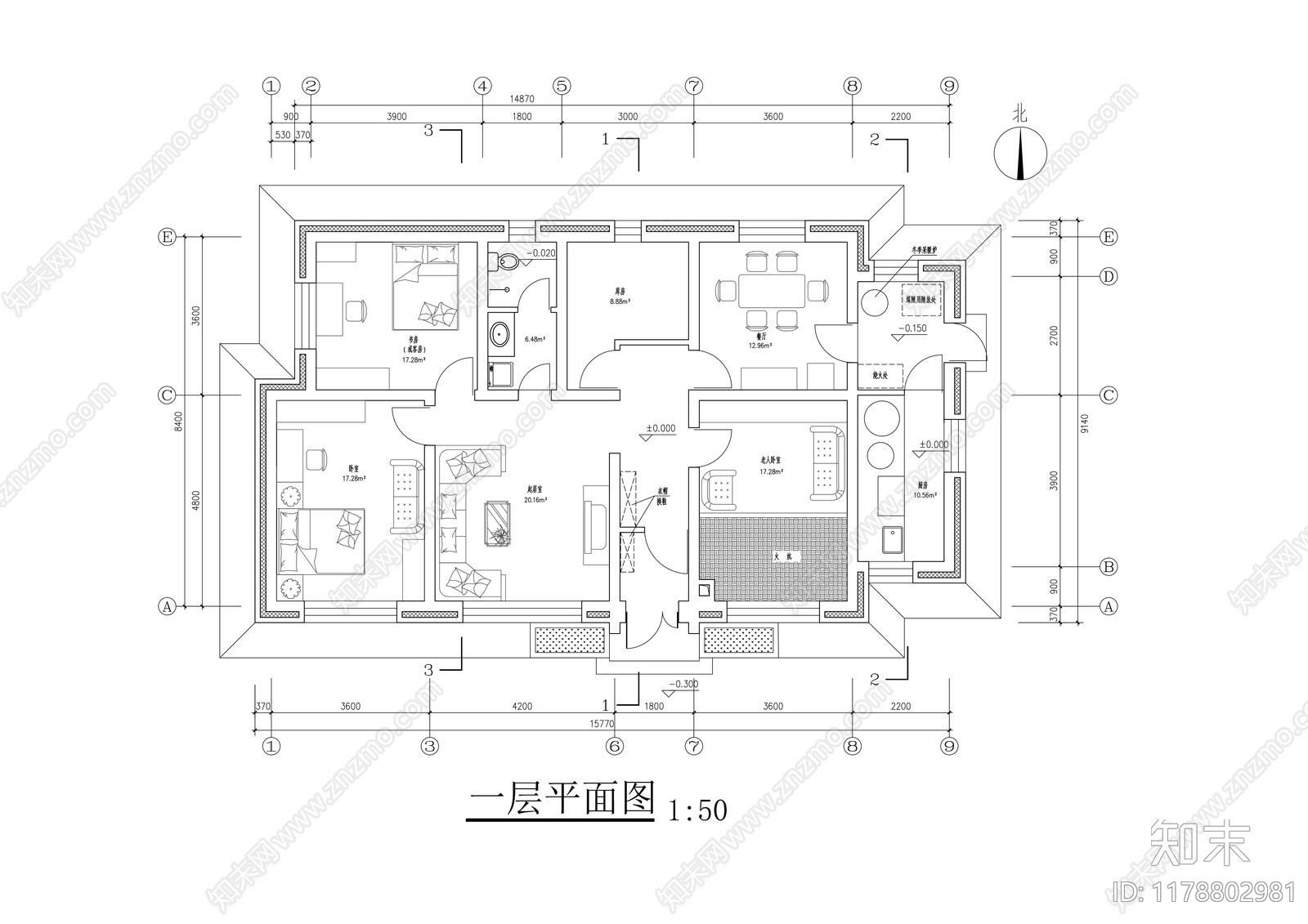 现代新中式别墅建筑施工图下载【ID:1178802981】