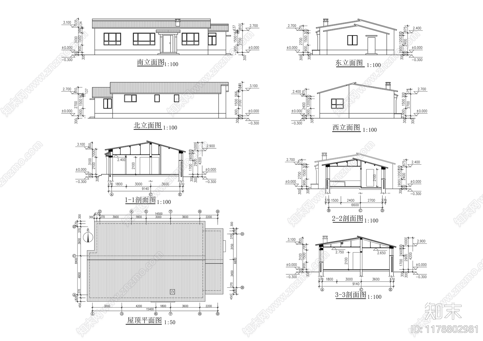 现代新中式别墅建筑施工图下载【ID:1178802981】