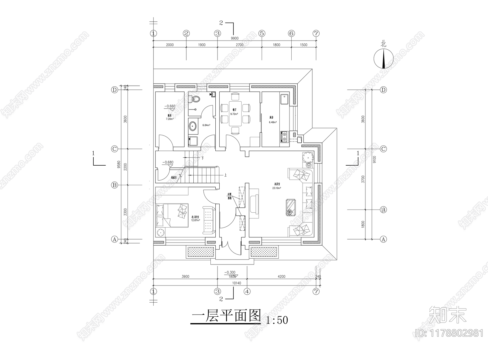 现代新中式别墅建筑施工图下载【ID:1178802981】