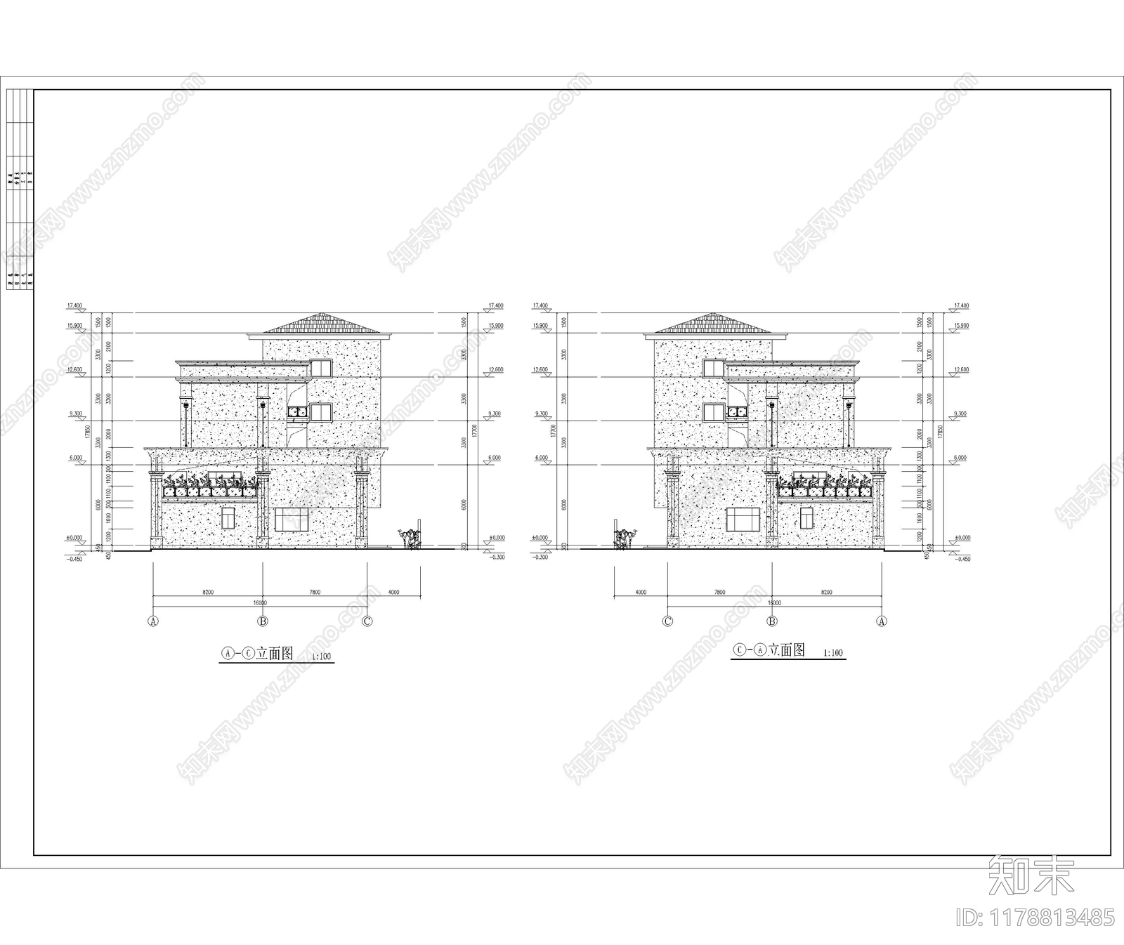 现代别墅建筑施工图下载【ID:1178813485】