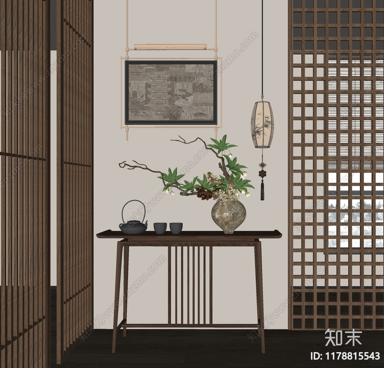 新中式条案SU模型下载【ID:1178815543】