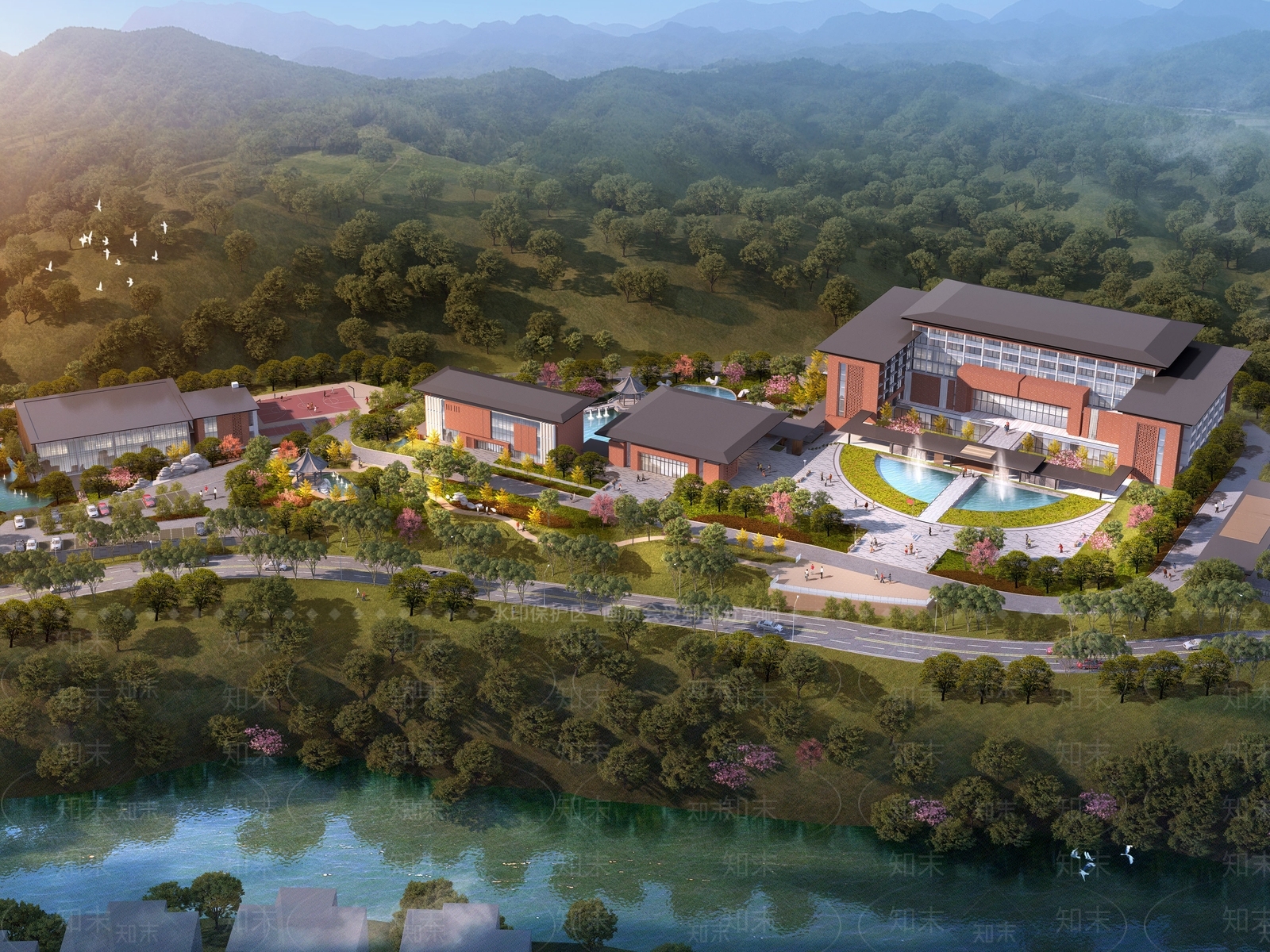 新中式学校建筑SU模型下载【ID:1178818754】