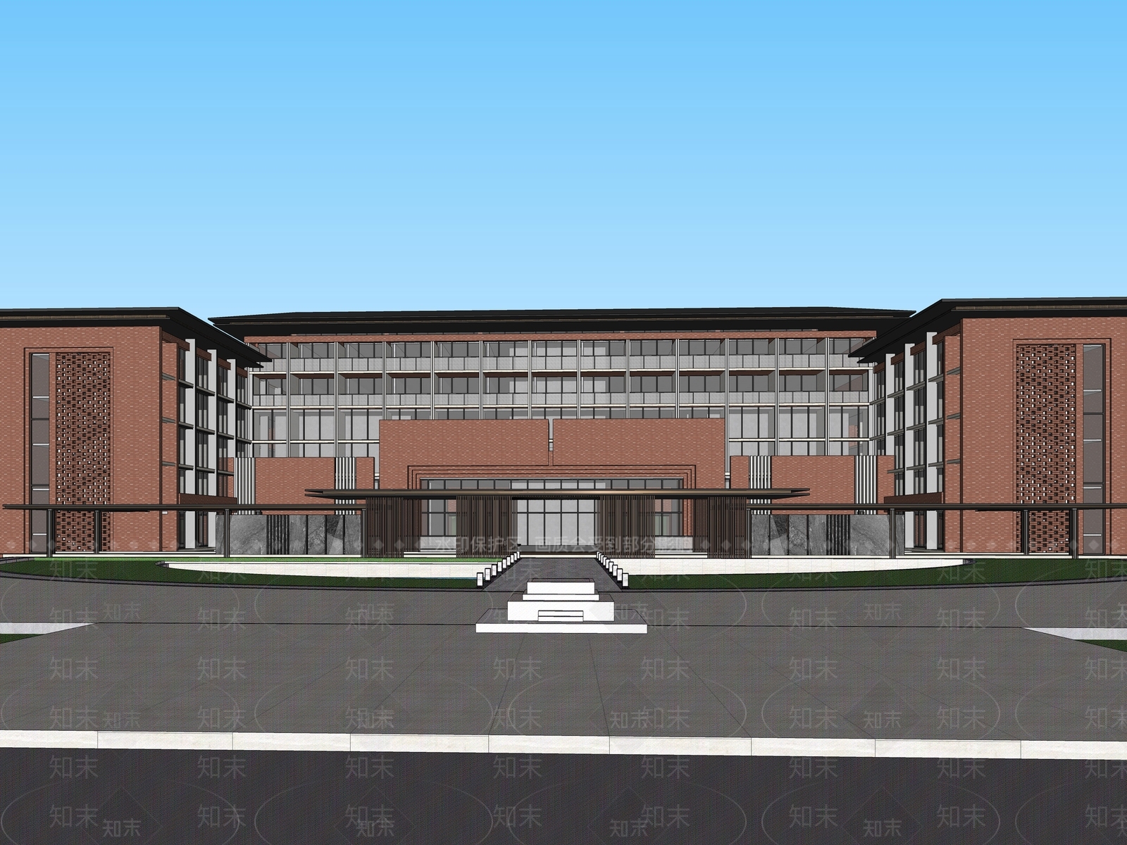 新中式学校建筑SU模型下载【ID:1178818754】