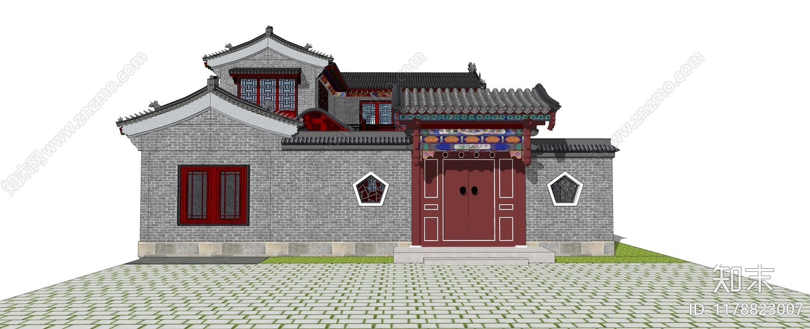 现代古建筑SU模型下载【ID:1178823007】