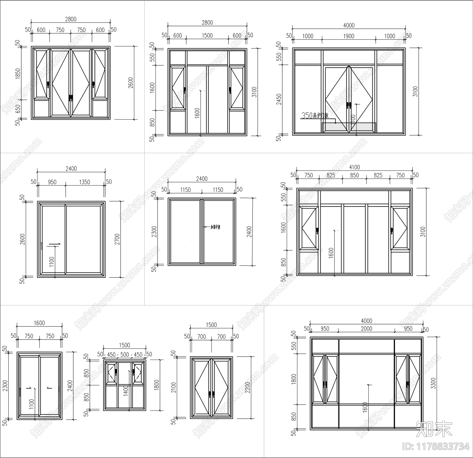 现代窗cad施工图下载【ID:1178833734】