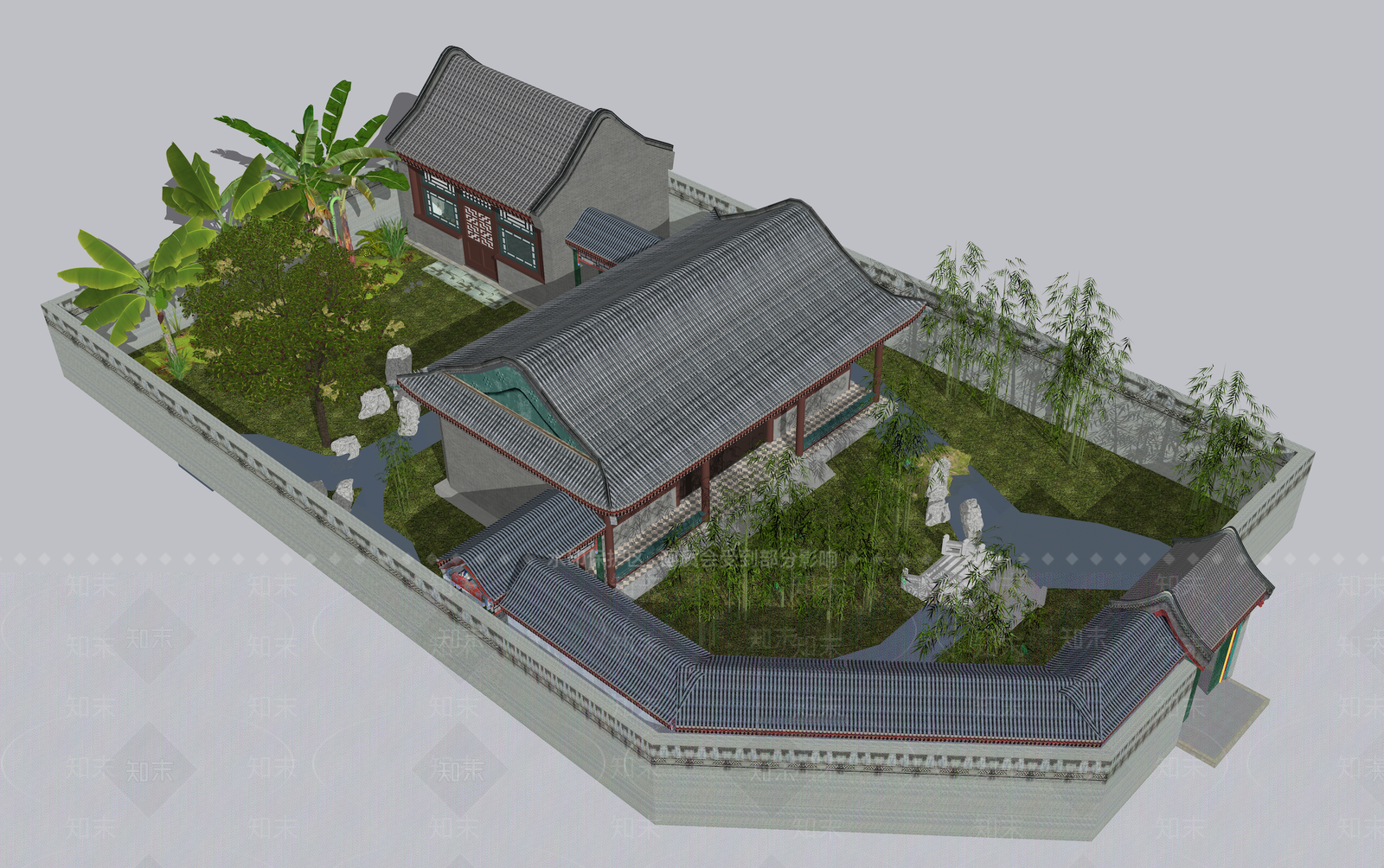 中式复古古建筑_潇湘馆复原SU模型下载 ID:1178839518_【知末网】