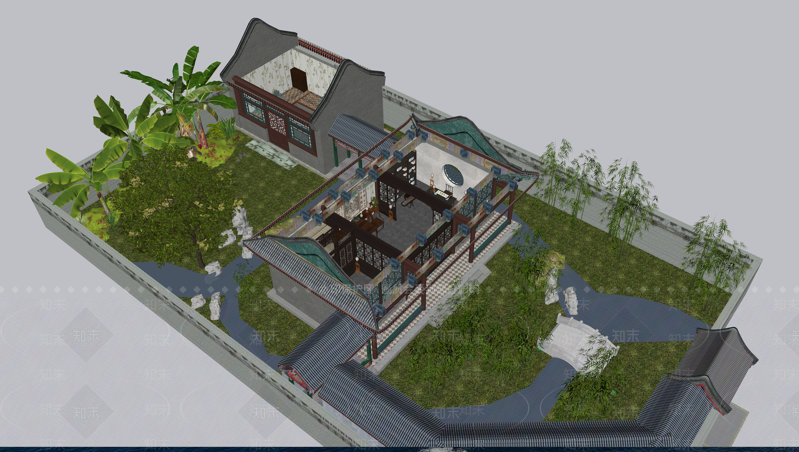 中式复古古建筑_潇湘馆复原SU模型下载 ID:1178839518_【知末网】