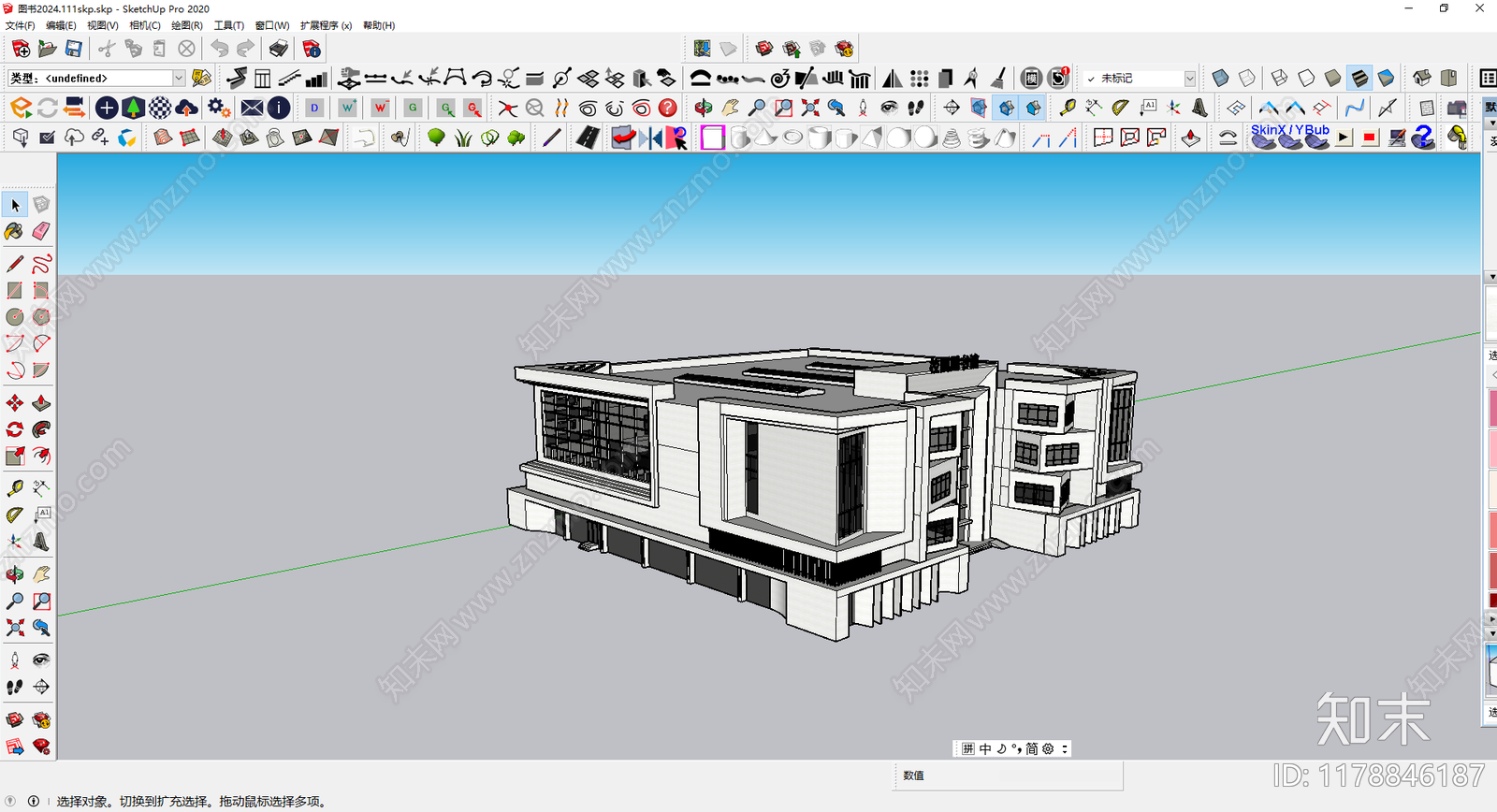 现代法式图书馆建筑SU模型下载【ID:1178846187】