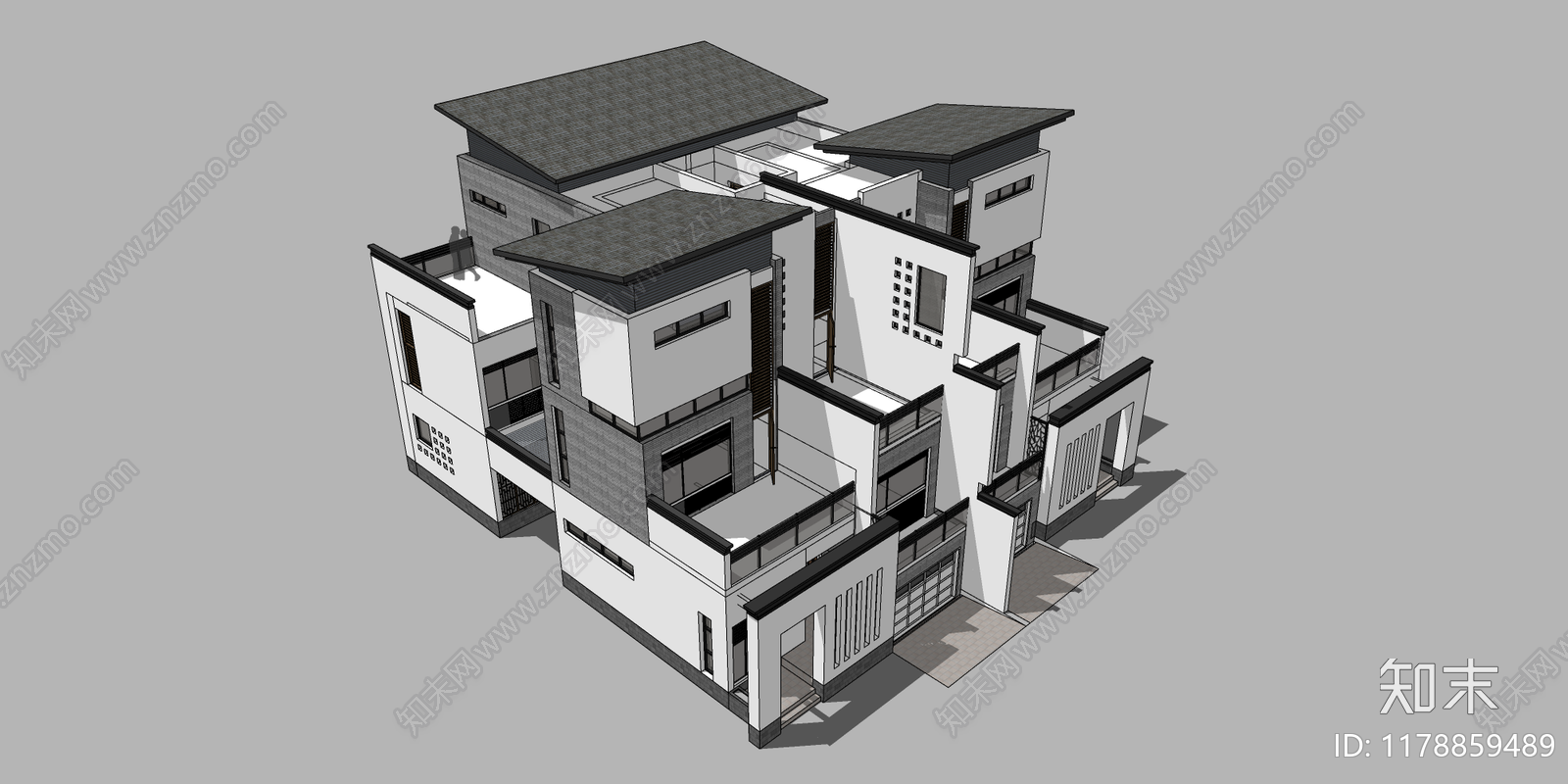 新中式现代别墅SU模型下载【ID:1178859489】