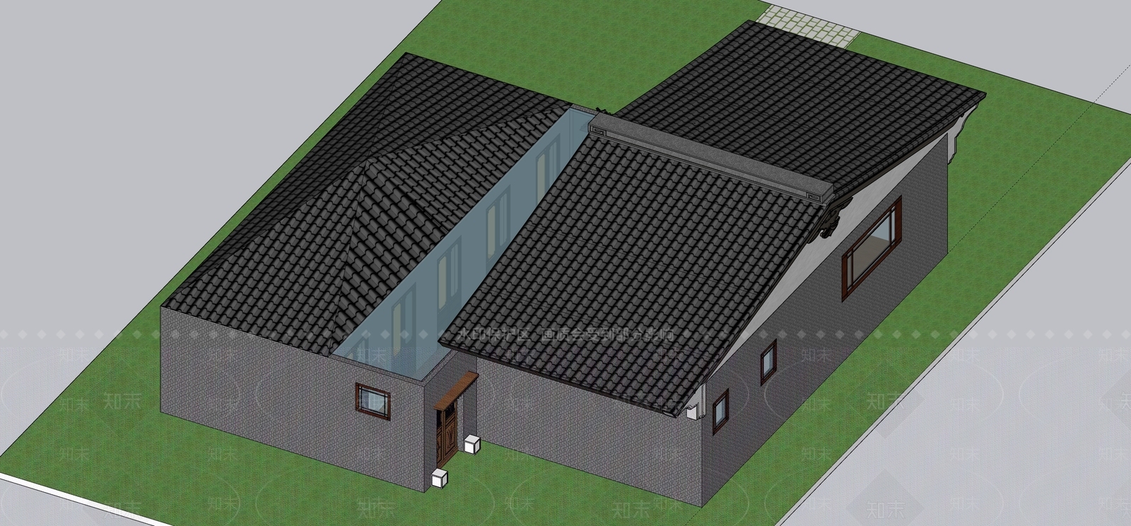 现代新中式餐饮建筑SU模型下载【ID:1178864560】