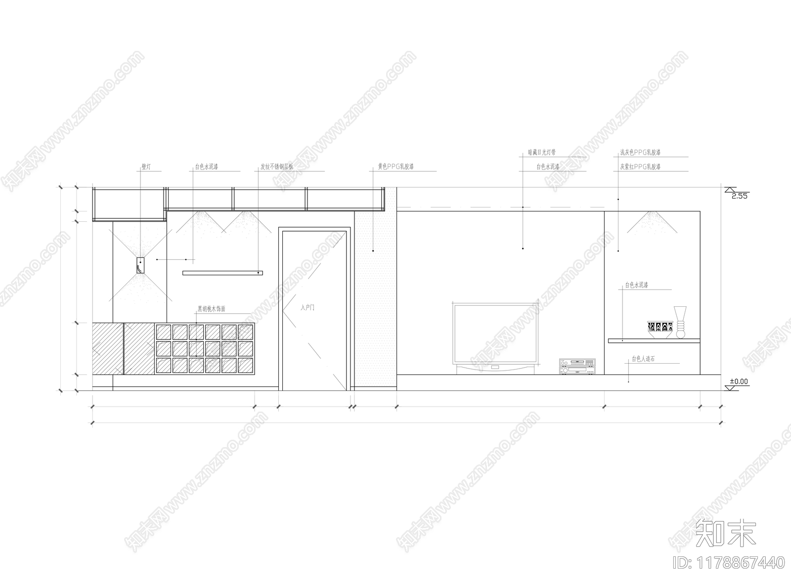 现代客厅cad施工图下载【ID:1178867440】