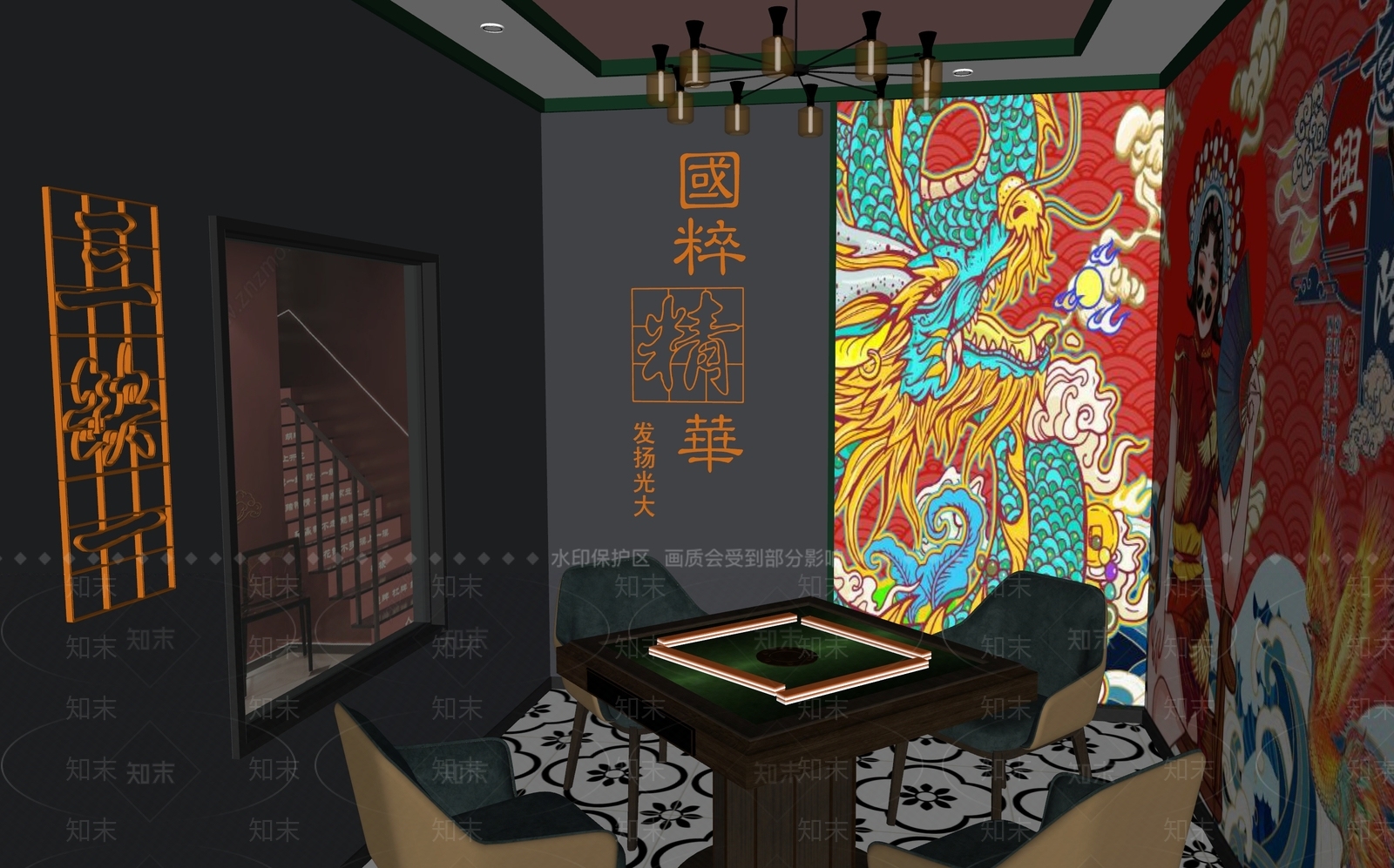 现代新中式棋牌室SU模型下载【ID:1178872345】