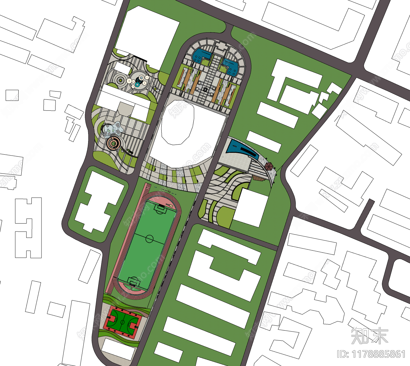 现代校园景观SU模型下载【ID:1178885861】