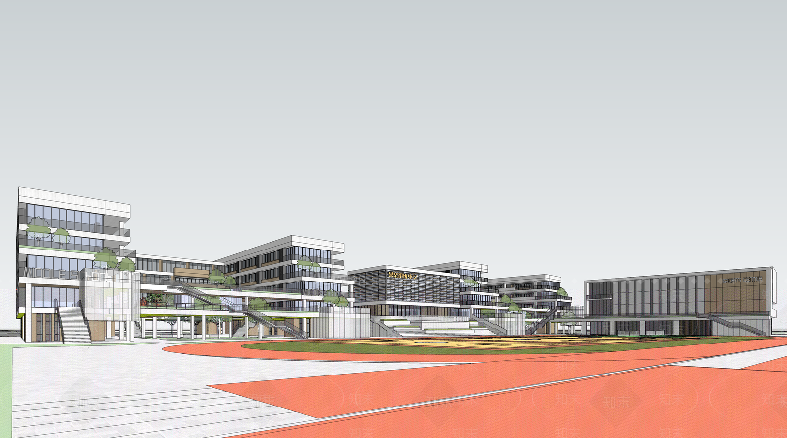 现代简约学校建筑SU模型下载【ID:1178891618】