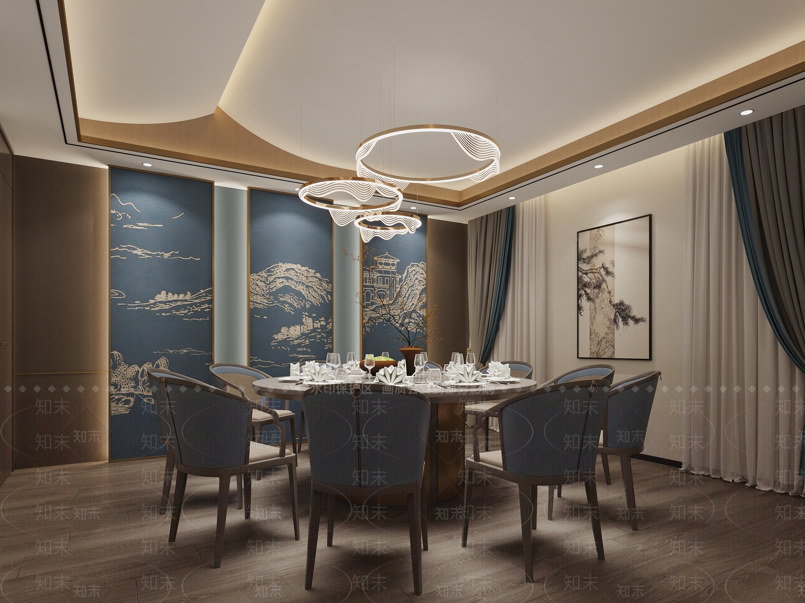 现代新中式包厢3D模型下载【ID:1178894449】