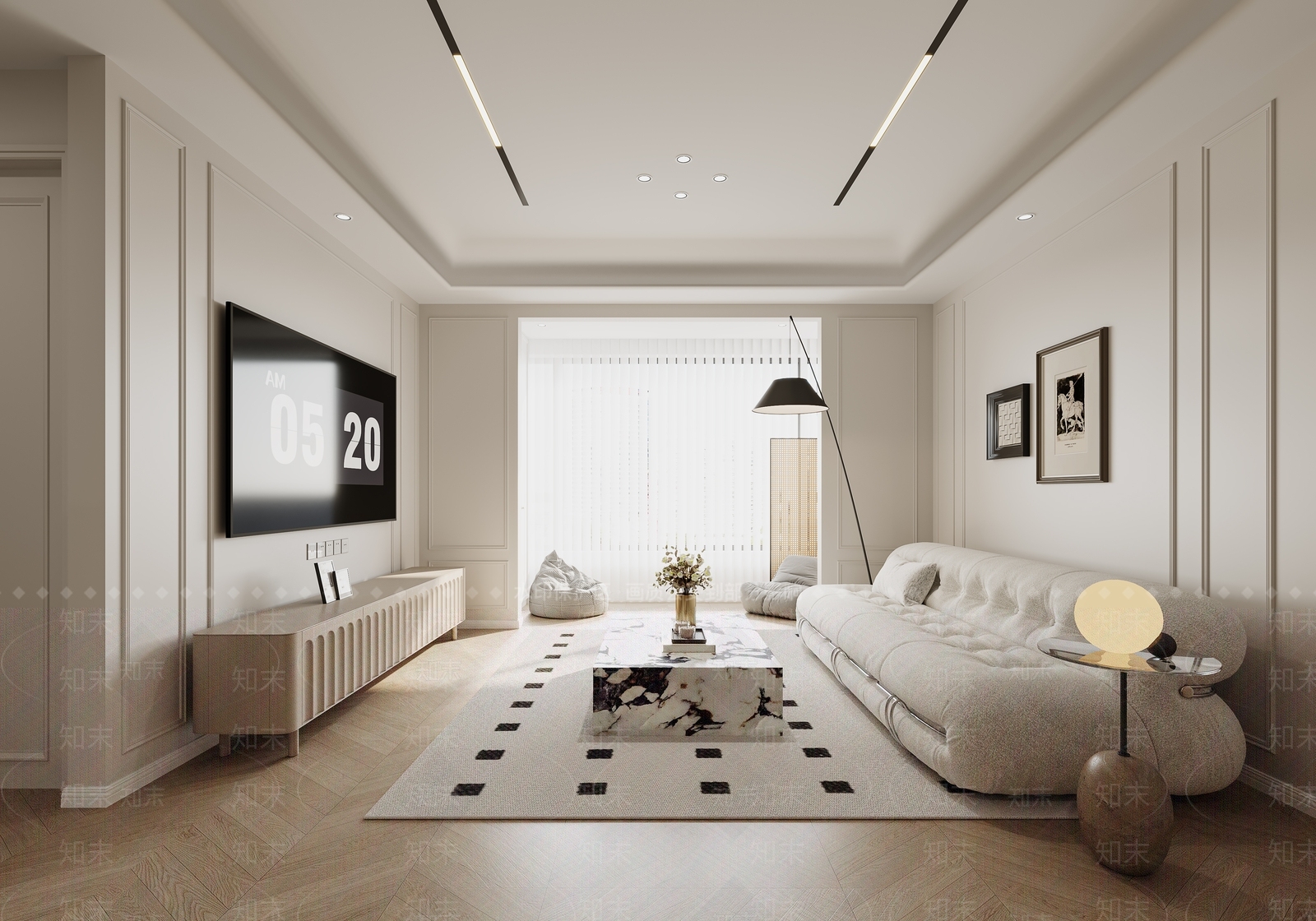 法式简约家居客厅3D模型下载【ID:1178900719】