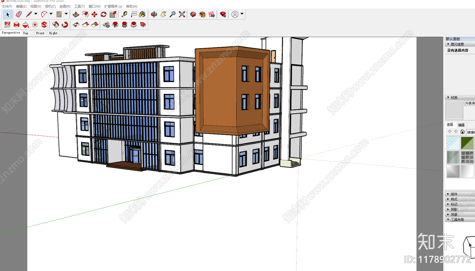 现代新中式图书馆建筑SU模型下载【ID:1178902772】