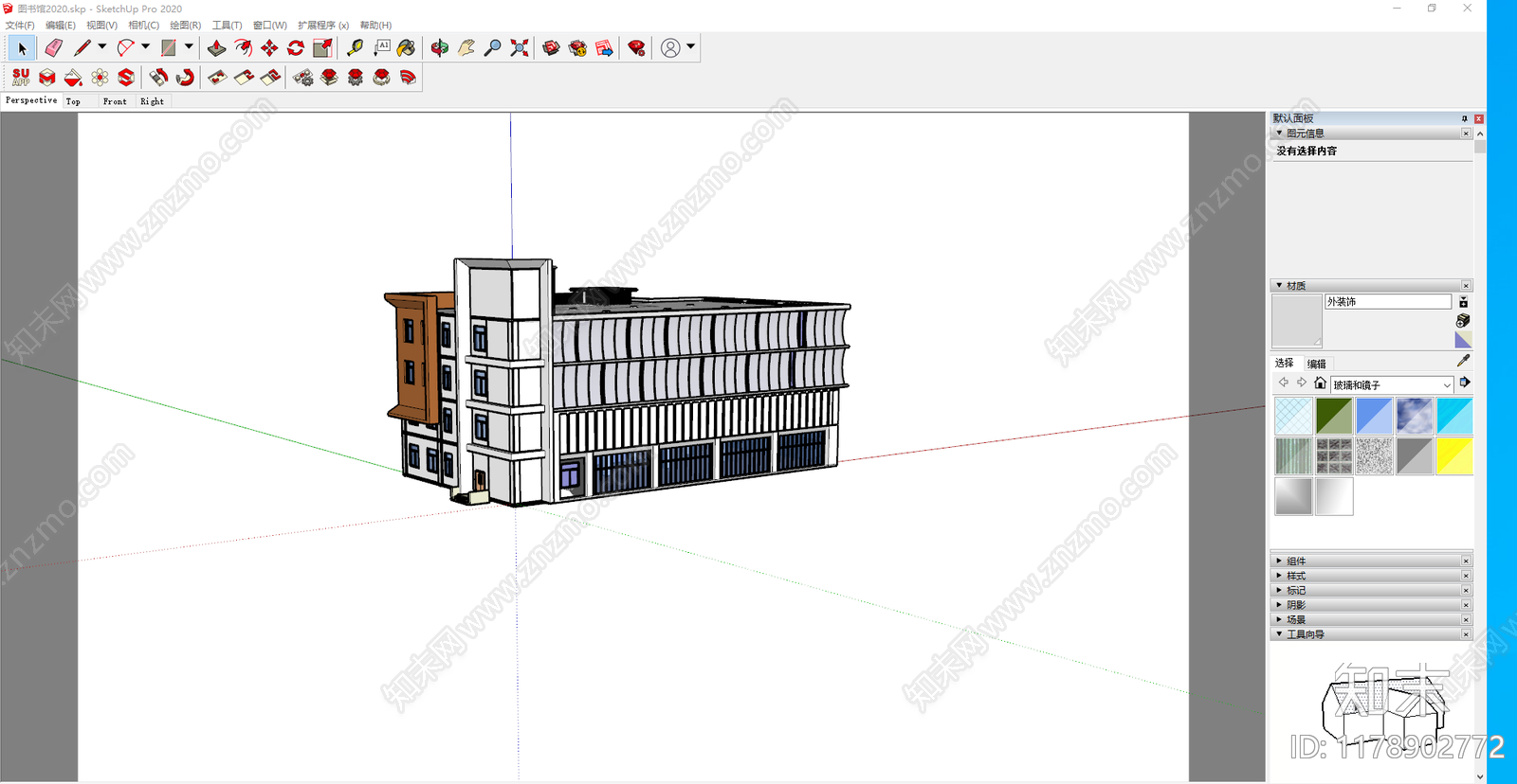 现代新中式图书馆建筑SU模型下载【ID:1178902772】