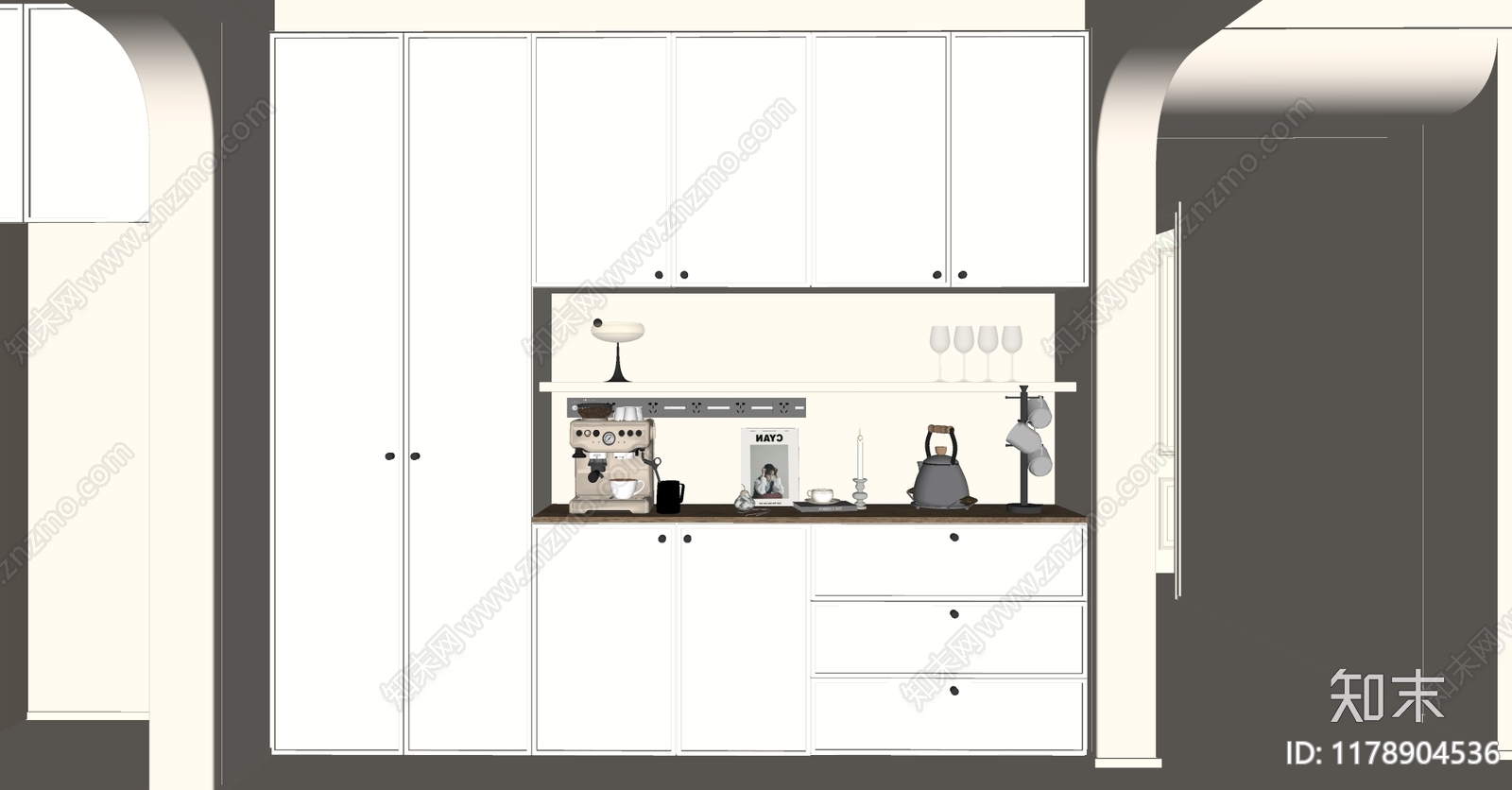 法式餐边柜SU模型下载【ID:1178904536】