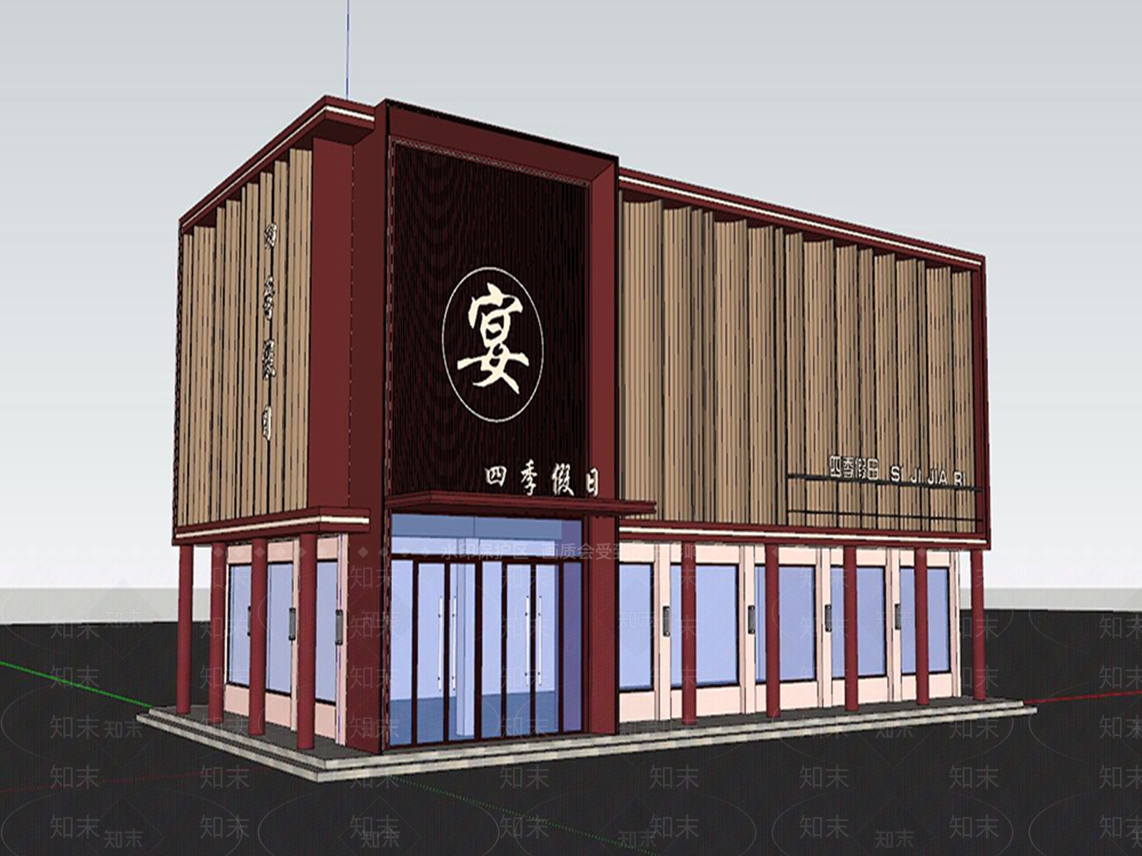 现代新中式风格建筑SU模型下载【ID:1178911406】