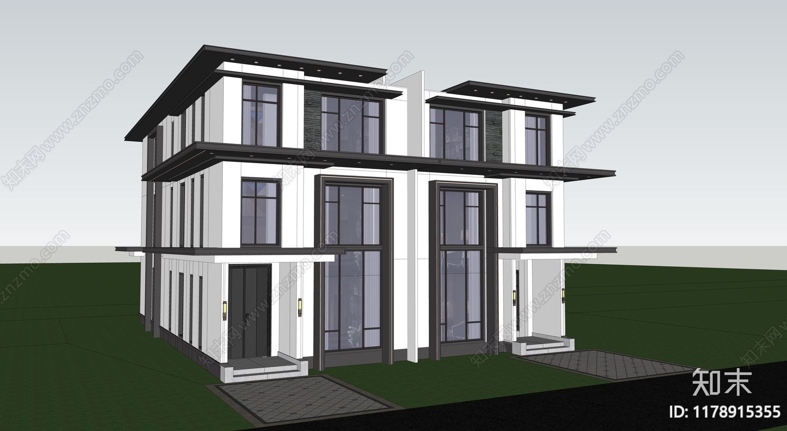 新中式现代别墅SU模型下载【ID:1178915355】
