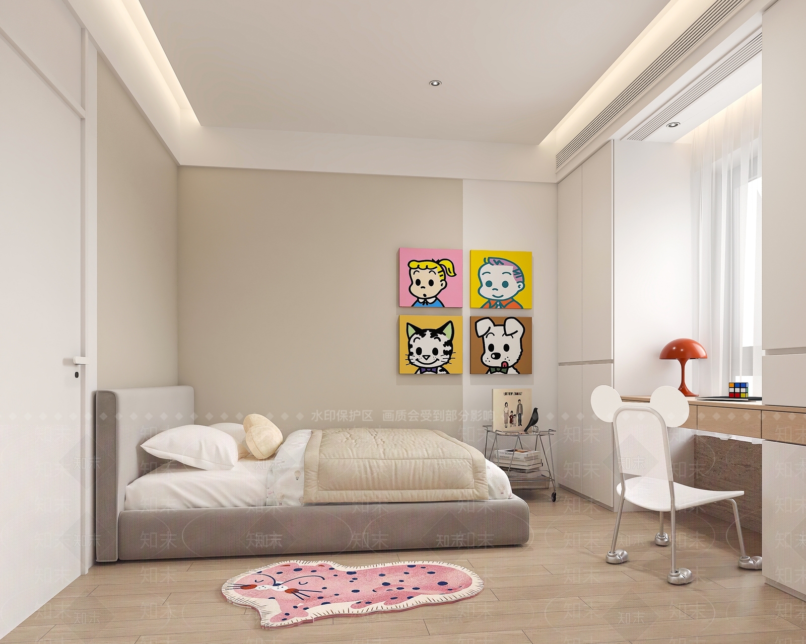 现代奶油通用儿童房3D模型下载【ID:1178916721】
