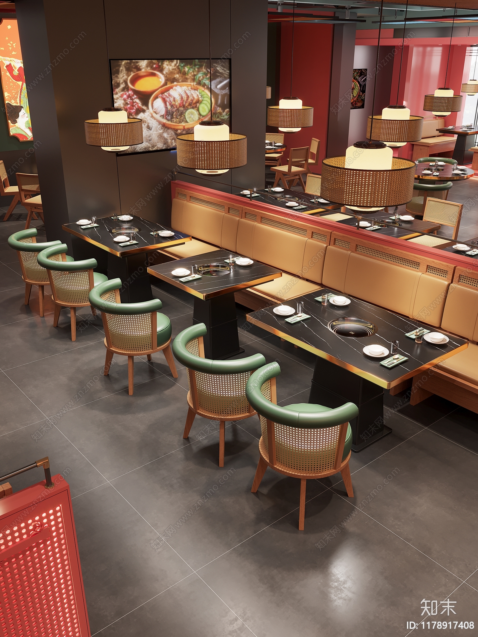 现代新中式火锅店3D模型下载【ID:1178917408】