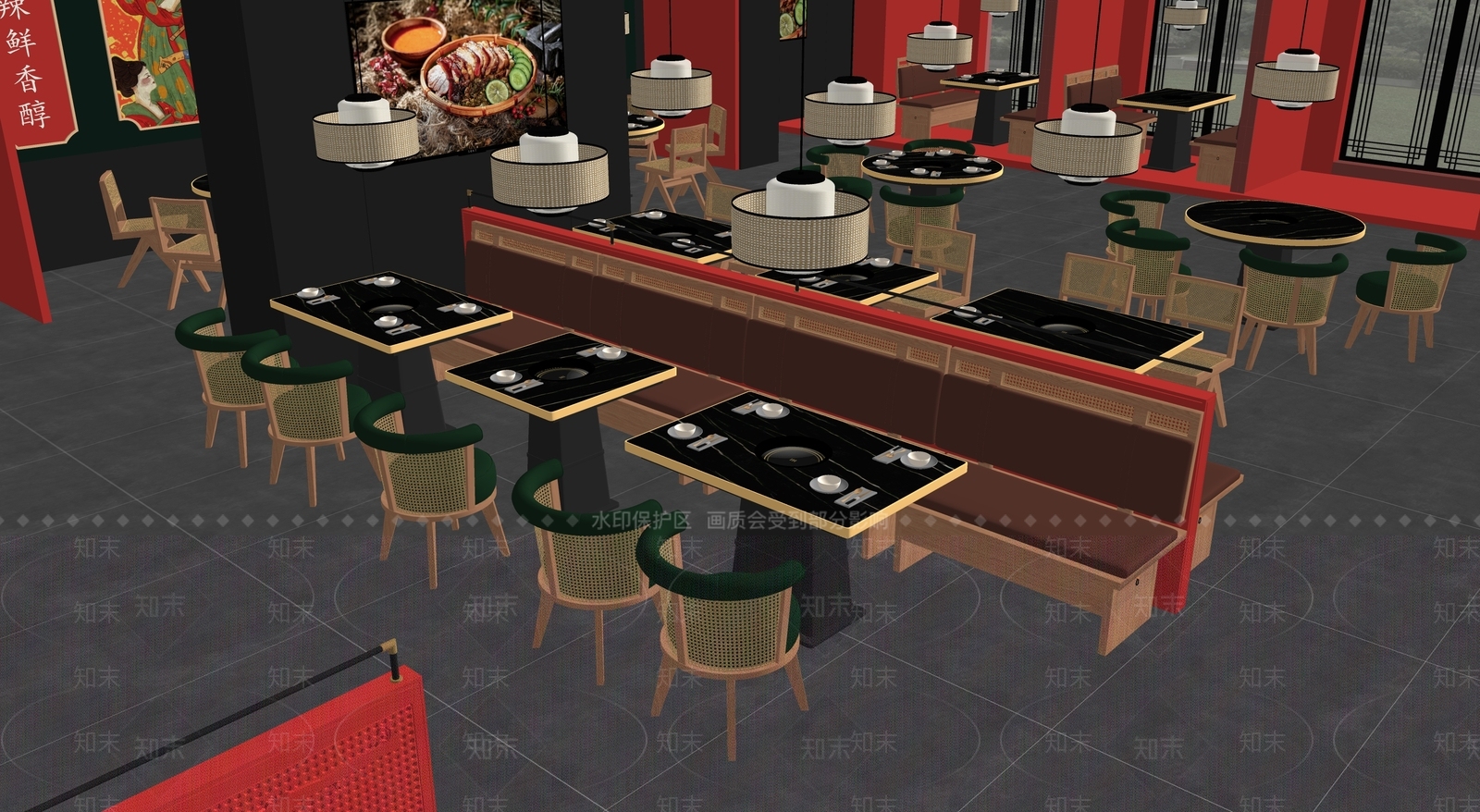 现代新中式火锅店SU模型下载【ID:1178917782】