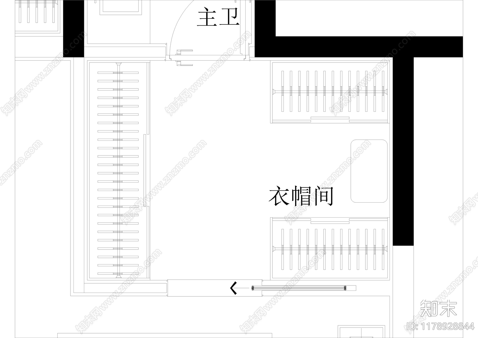 现代衣帽间施工图下载【ID:1178928844】