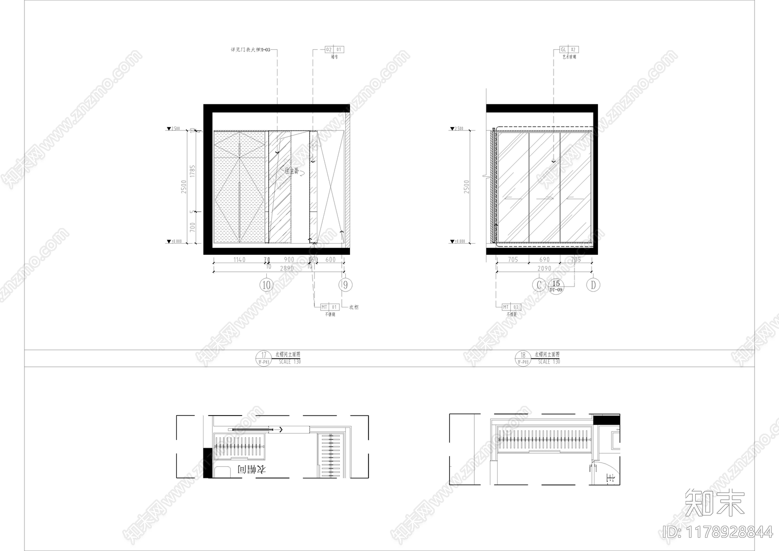 现代衣帽间施工图下载【ID:1178928844】