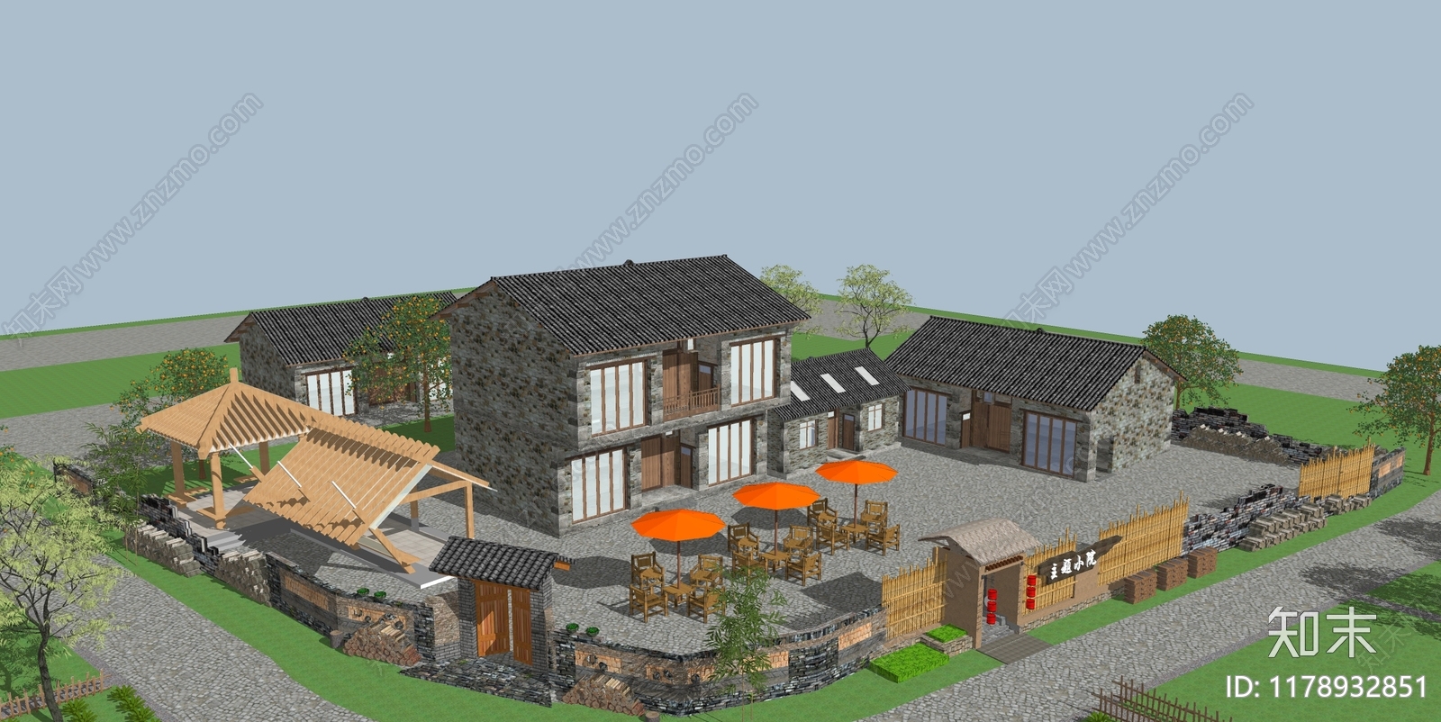 中式风格建筑SU模型下载【ID:1178932851】