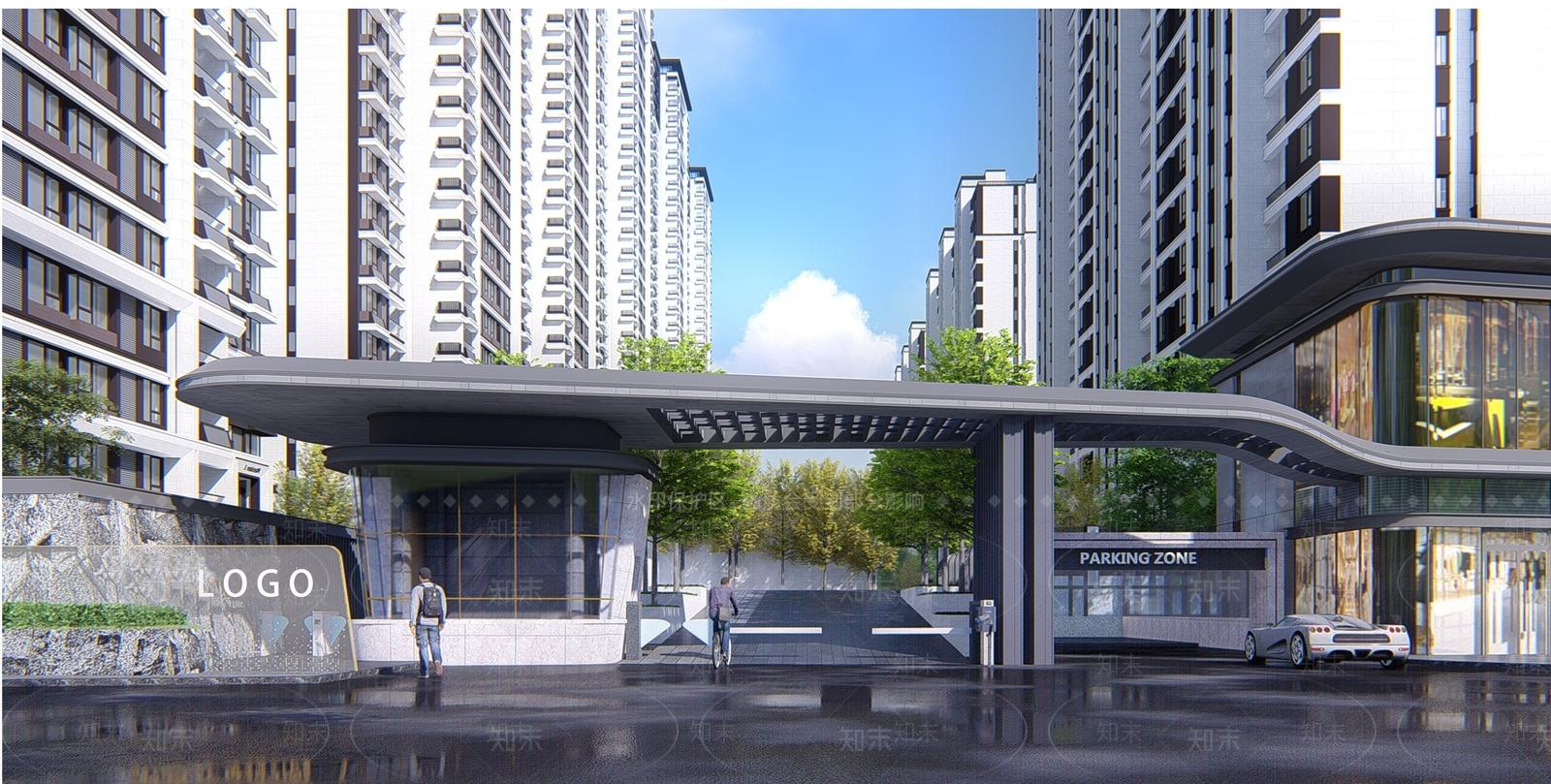 现代小区景观SU模型下载【ID:1178933800】