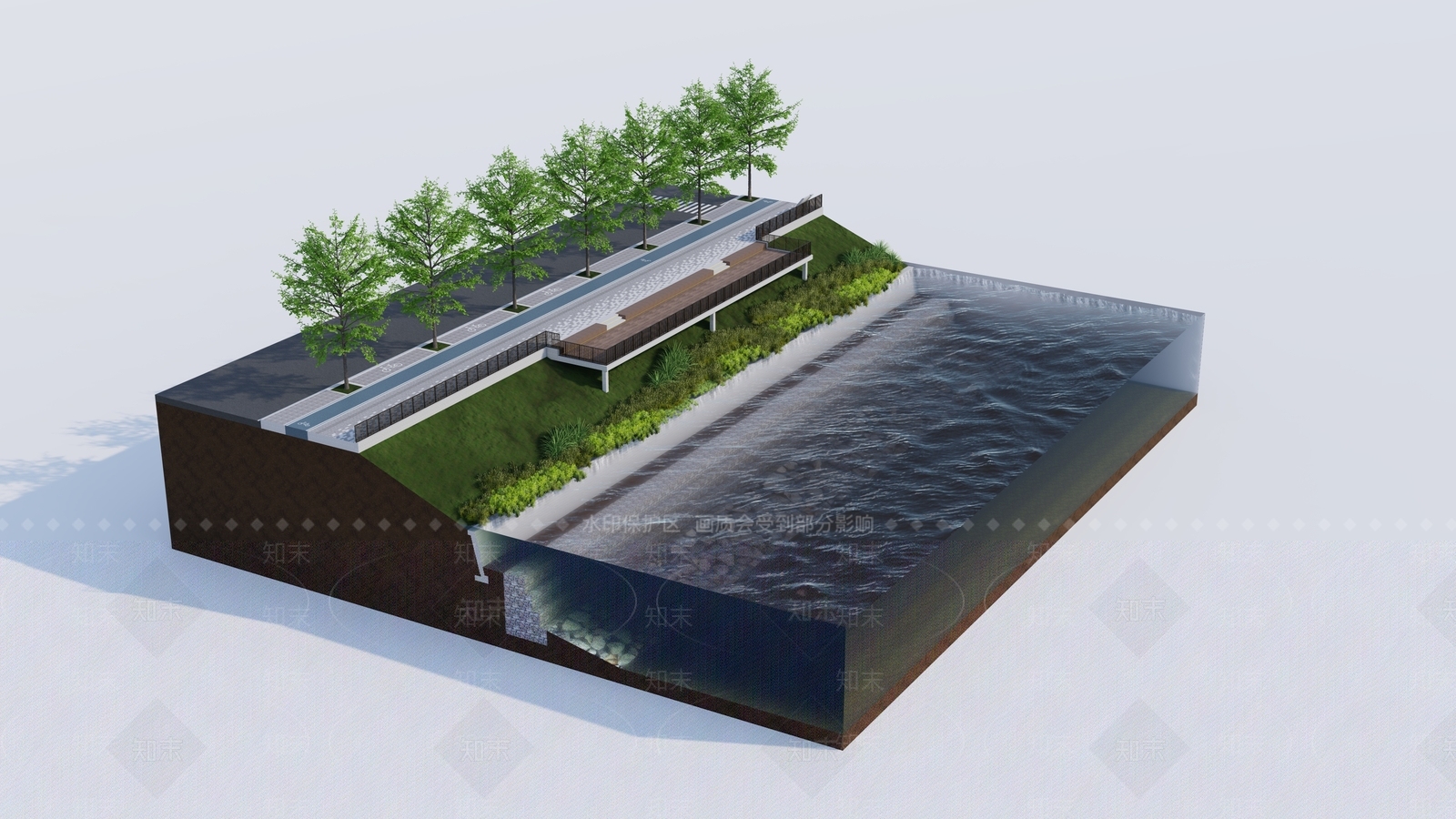 现代滨水景观SU模型下载【ID:1178934705】