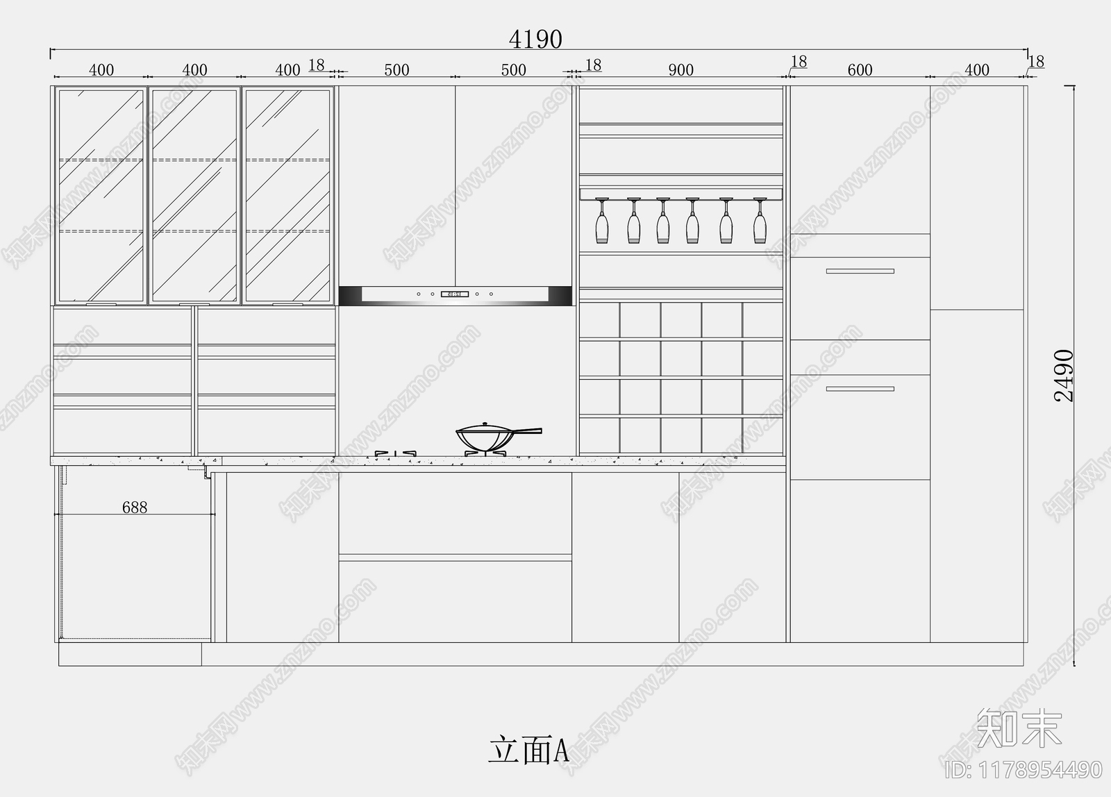 现代意式厨房cad施工图下载【ID:1178954490】