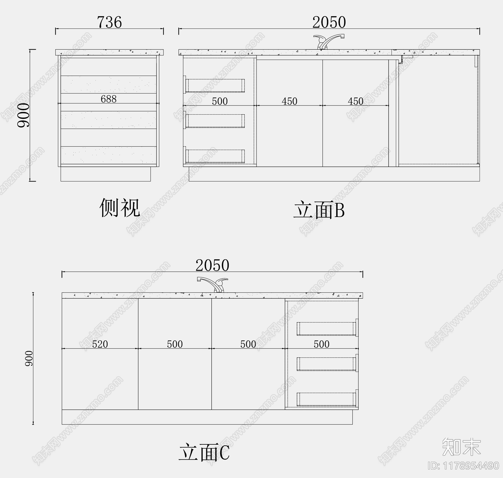 现代意式厨房cad施工图下载【ID:1178954490】