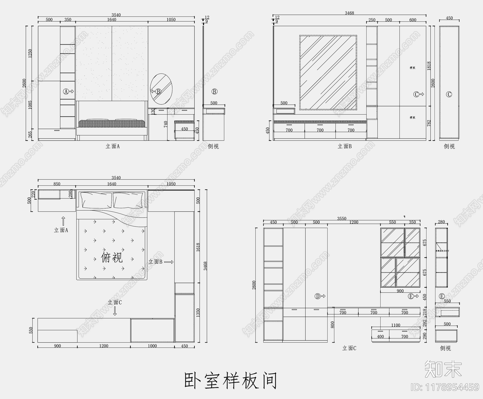 现代意式卧室cad施工图下载【ID:1178954459】