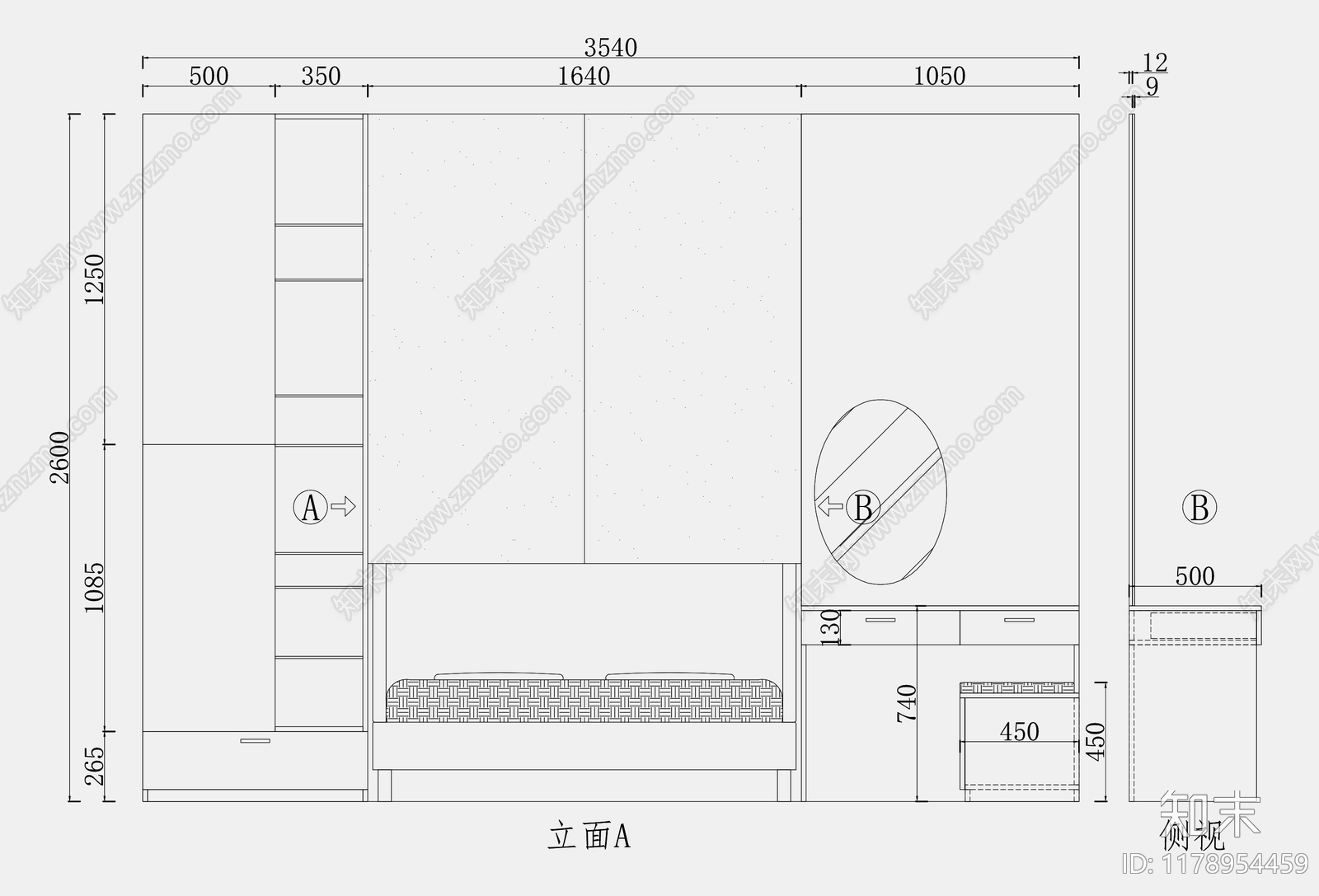 现代意式卧室cad施工图下载【ID:1178954459】