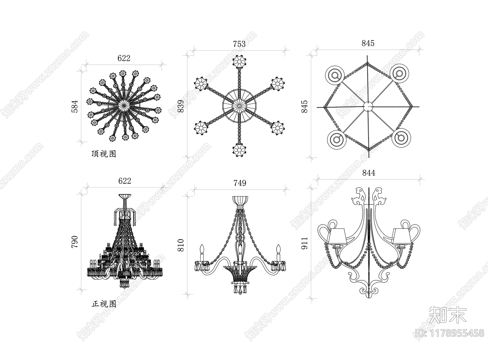 欧式灯具图库施工图下载【ID:1178955458】