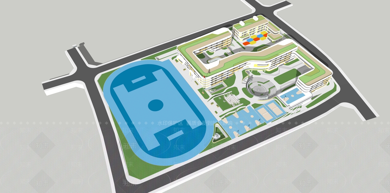 现代学校建筑SU模型下载【ID:1178960430】