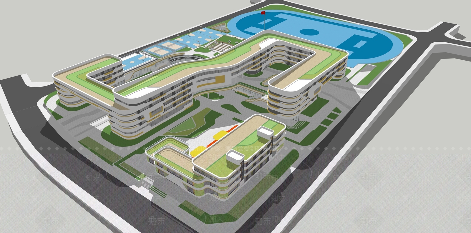 现代学校建筑SU模型下载【ID:1178960430】