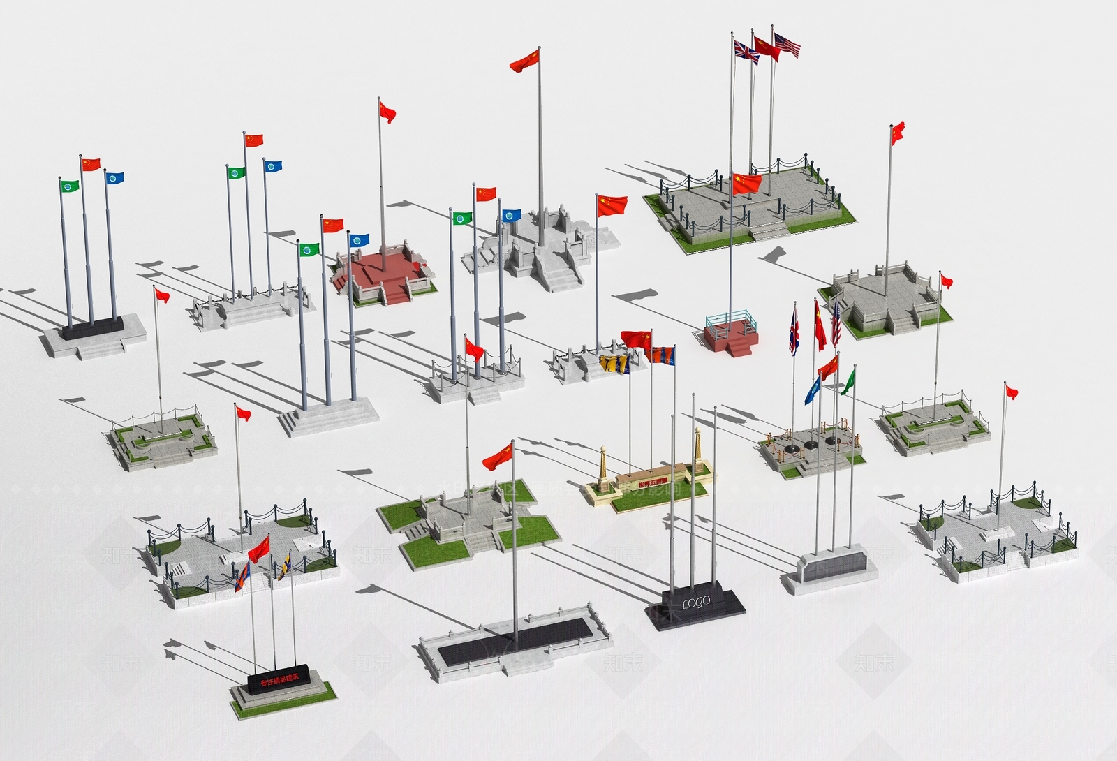 现代旗杆旗台SU模型下载【ID:1178960713】