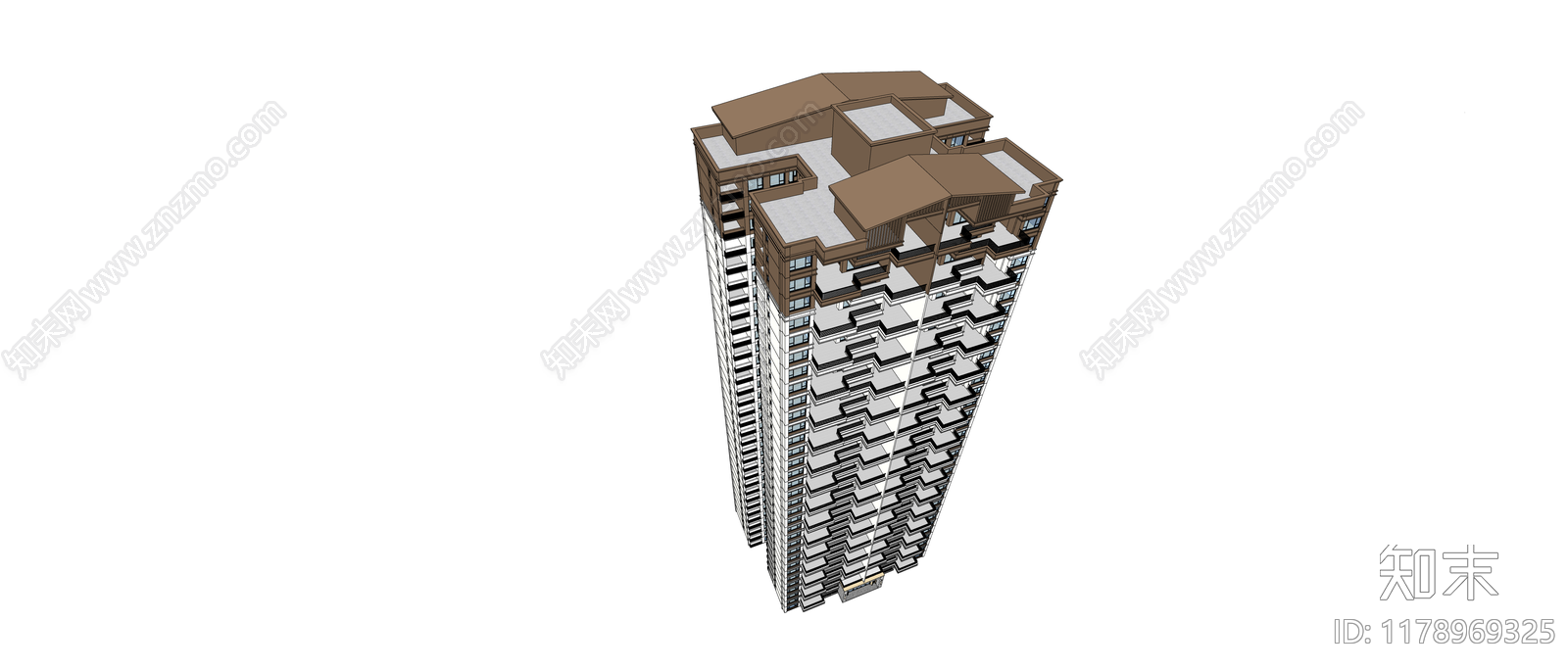 新中式高层住宅SU模型下载【ID:1178969325】
