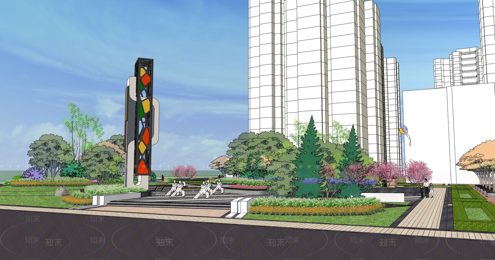 中式现代景观公园SU模型下载【ID:1178977581】