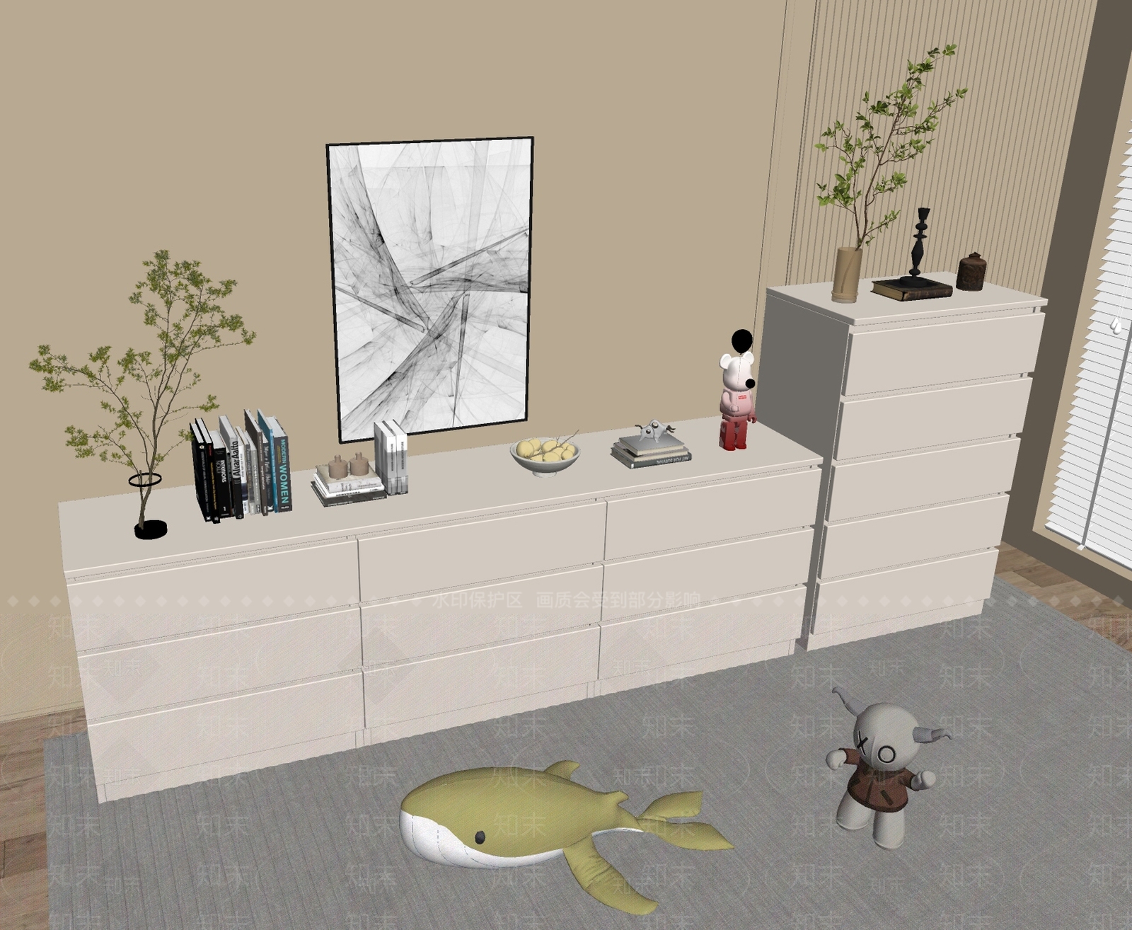 现代奶油斗柜SU模型下载【ID:1178977936】