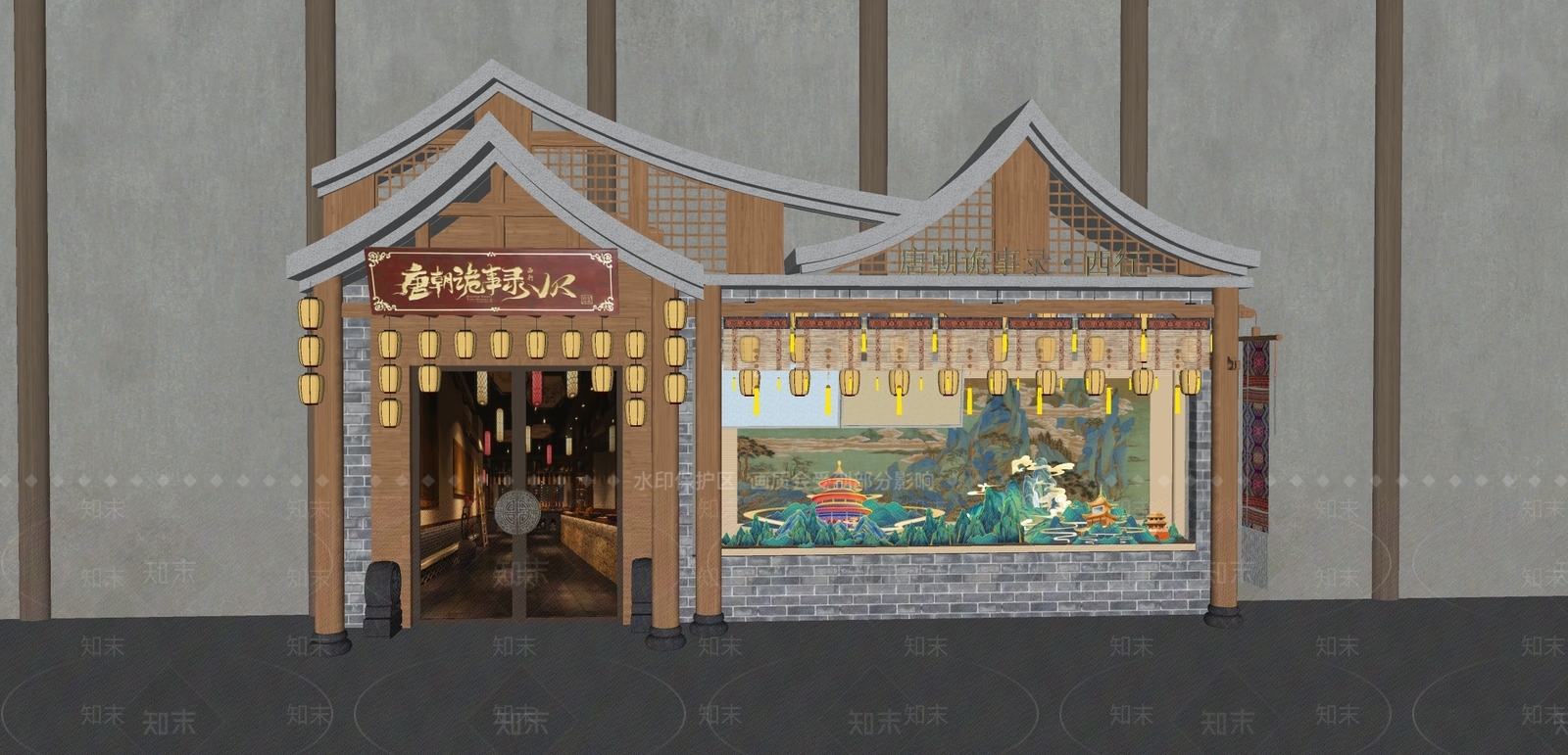 新中式中式商业景观SU模型下载【ID:1178978359】