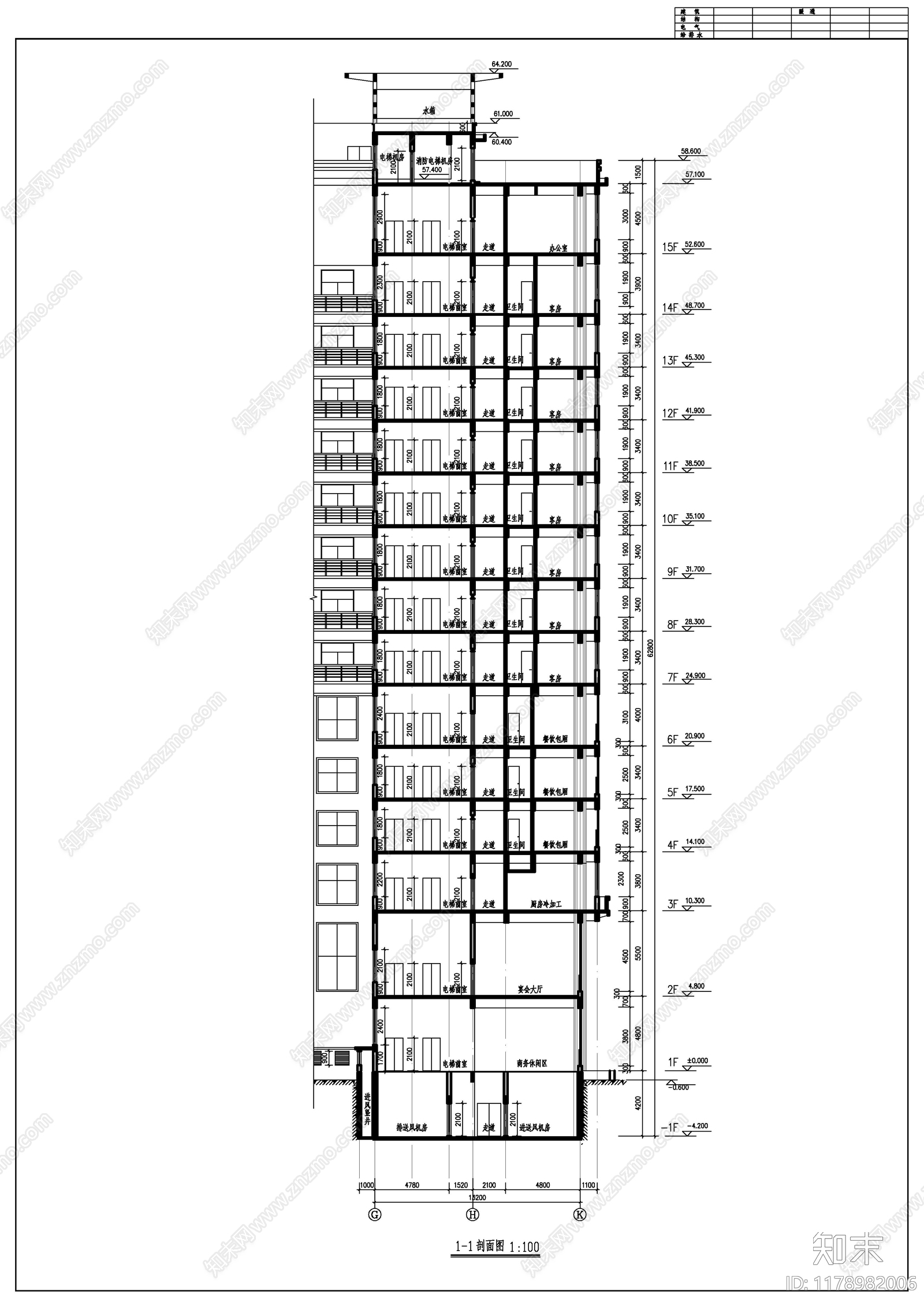 现代酒店建筑cad施工图下载【ID:1178982006】