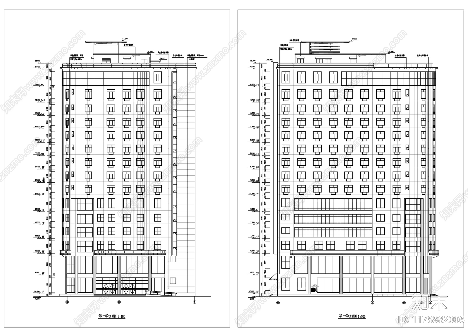 现代酒店建筑cad施工图下载【ID:1178982006】